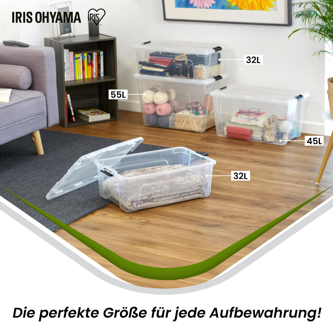 Aufbewahrungsbox mit Deckel 45L stapelbar transparent 4er-Set - Bild 6