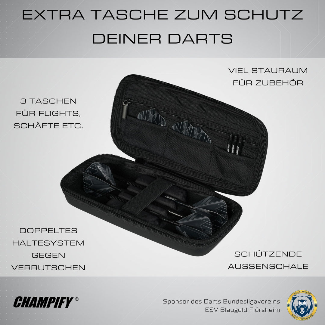 Steeldart Set 90% Tungsten 23g mit Darttasche, 9 Schäfte &amp; Flights - Bild 4