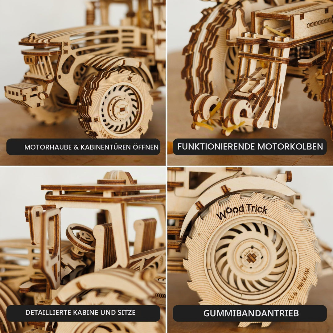 3D Holzpuzzle Traktor mechanisch 401 Teile mit Gummibandmotor - Bild 5