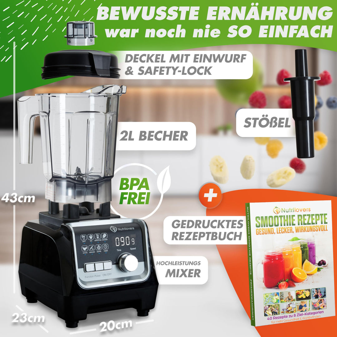 Standmixer 2000W BPA-frei 2L Tritan 9 Stufen mit Timer - Bild 2