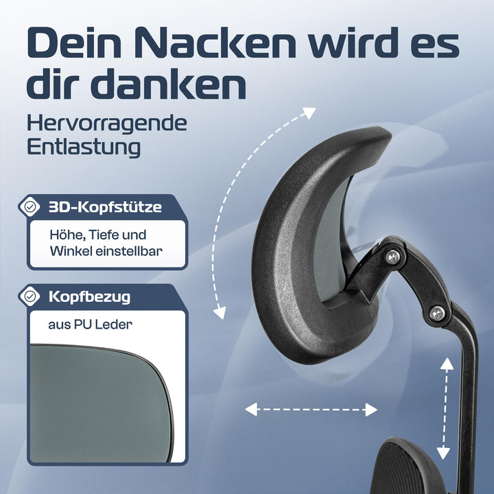 Bürostuhl Ergonomisch Mesh 4D-Armlehnen Kopfstütze bis 150 kg - Bild 5