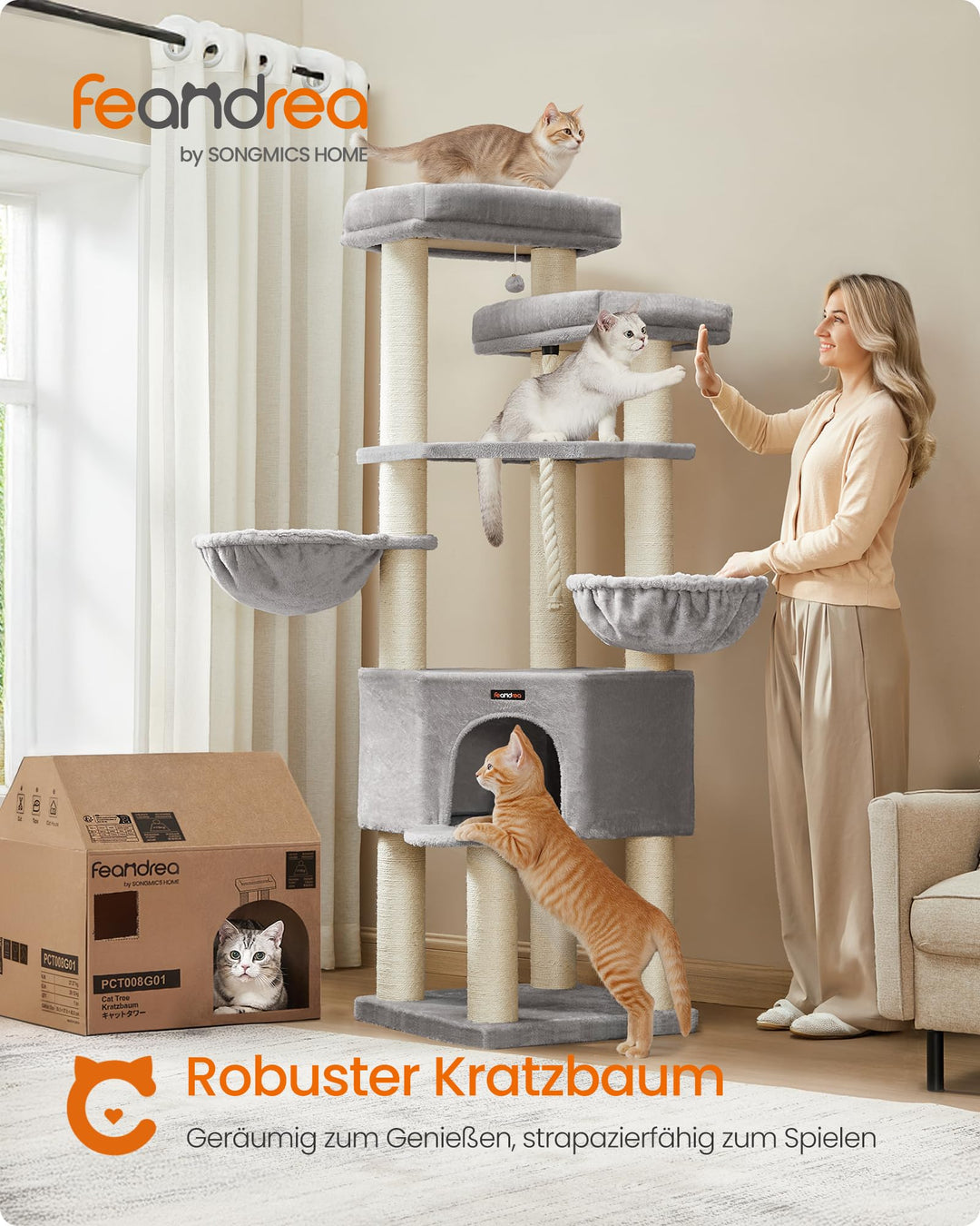 Kratzbaum XXL Sisal 186 cm hoch 5 Ebenen für mehrere Katzen - Bild 2