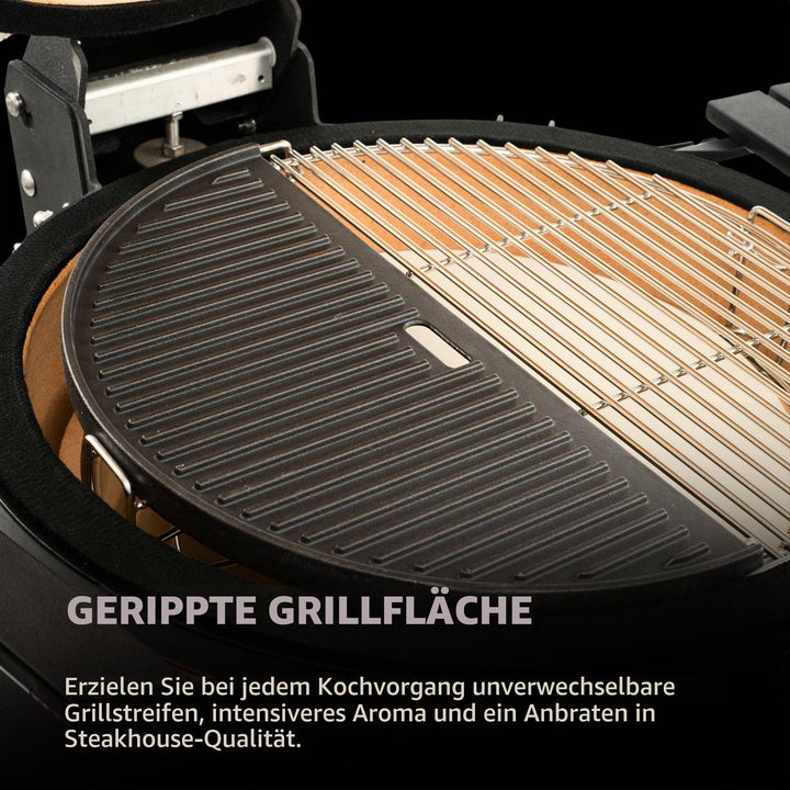 Gusseisen Grillplatte halbrund zweiseitig für Kamado Big Joe - Bild 6