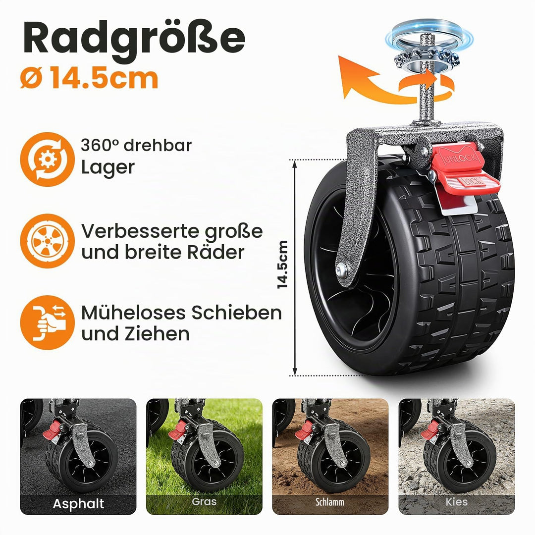 Bollerwagen faltbar 260L 250kg Tragkraft All-Terrain-Räder Schwarz - Bild 4