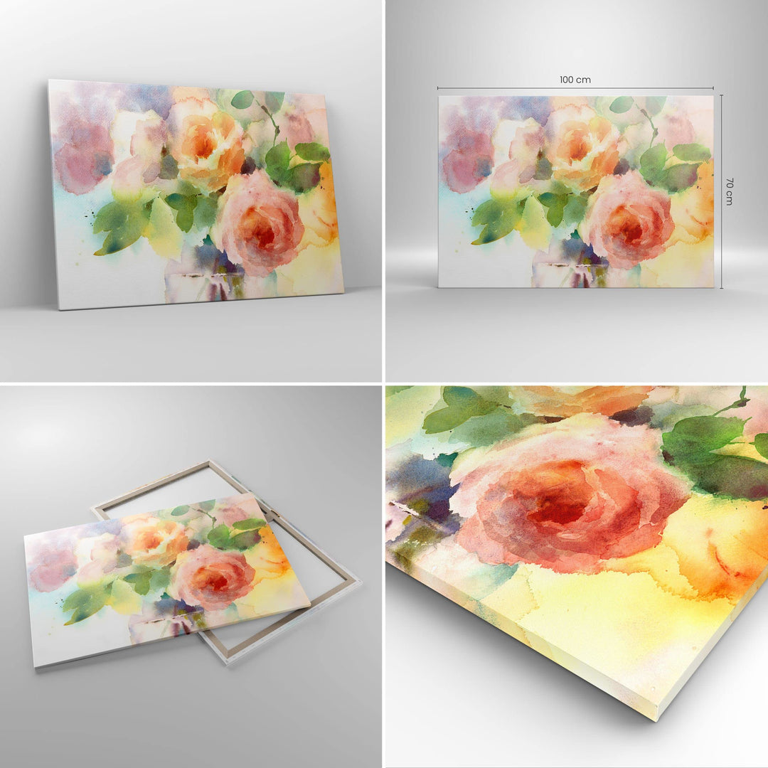 Leinwandbild Rose 100x70 cm mit Rahmen Botanik Pastell Wanddeko - Bild 2