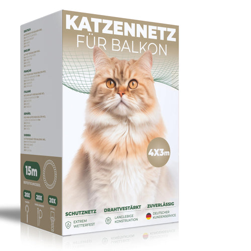 Katzennetz Balkon & Fenster drahtverstärkt 4x3 m ohne Bohren