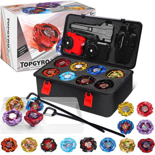Battle-Kreisel Set 12 Stück mit Box, Launcher und Schnurstarter