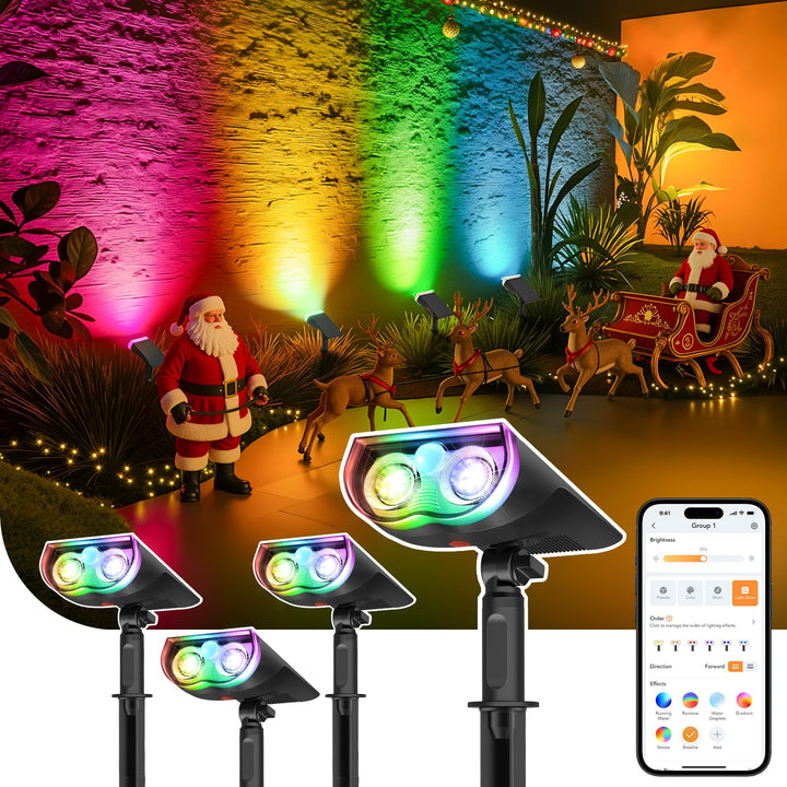 Solar Gartenstrahler Smart RGBW 4er-Set mit Bewegungsmelder IP65