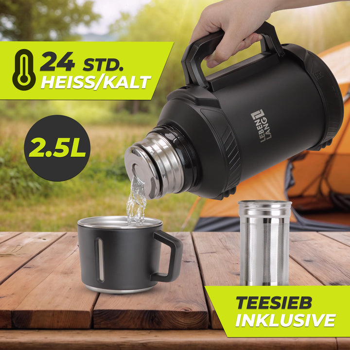 Thermosflasche 2,5 Liter Edelstahl mit Becher und Teesieb 24h - Bild 2