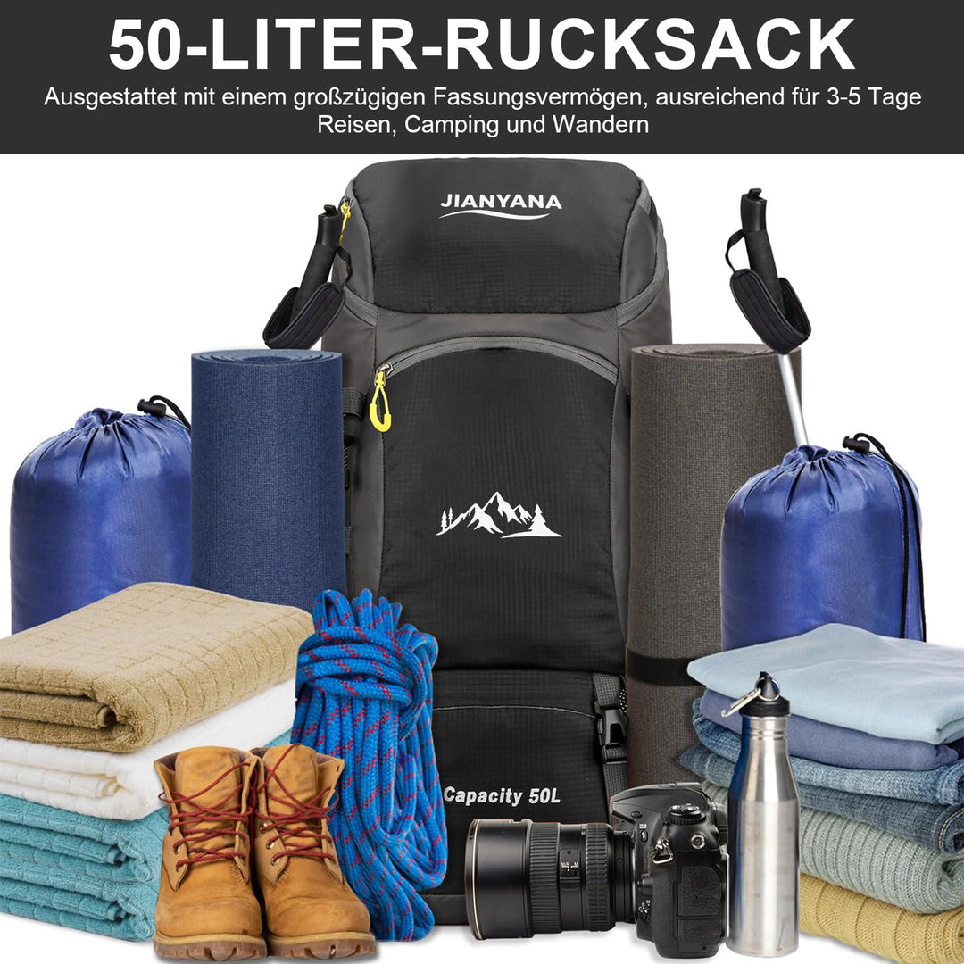 Wanderrucksack 50L mit Regenhülle Polyester/Nylon für Trekking Camping - Bild 3