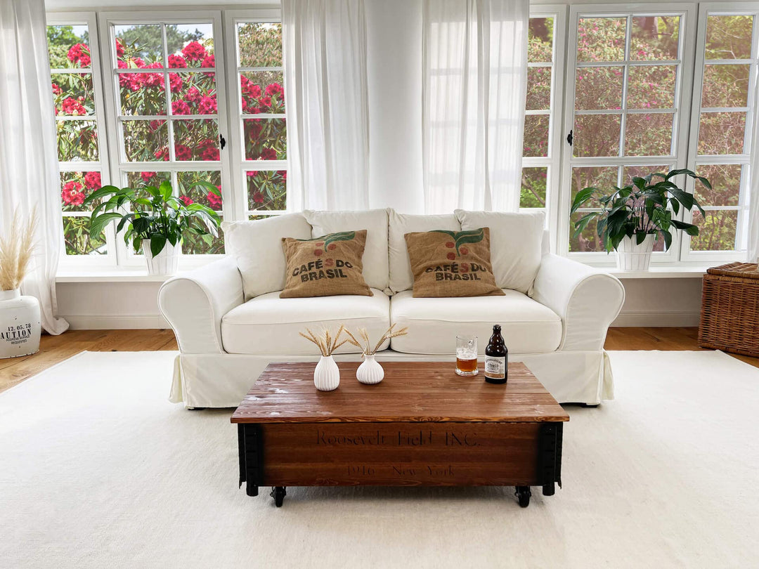 Couchtisch Truhe Massivholz Kiefer mit Rollen Vintage 100x58x31cm - Bild 5