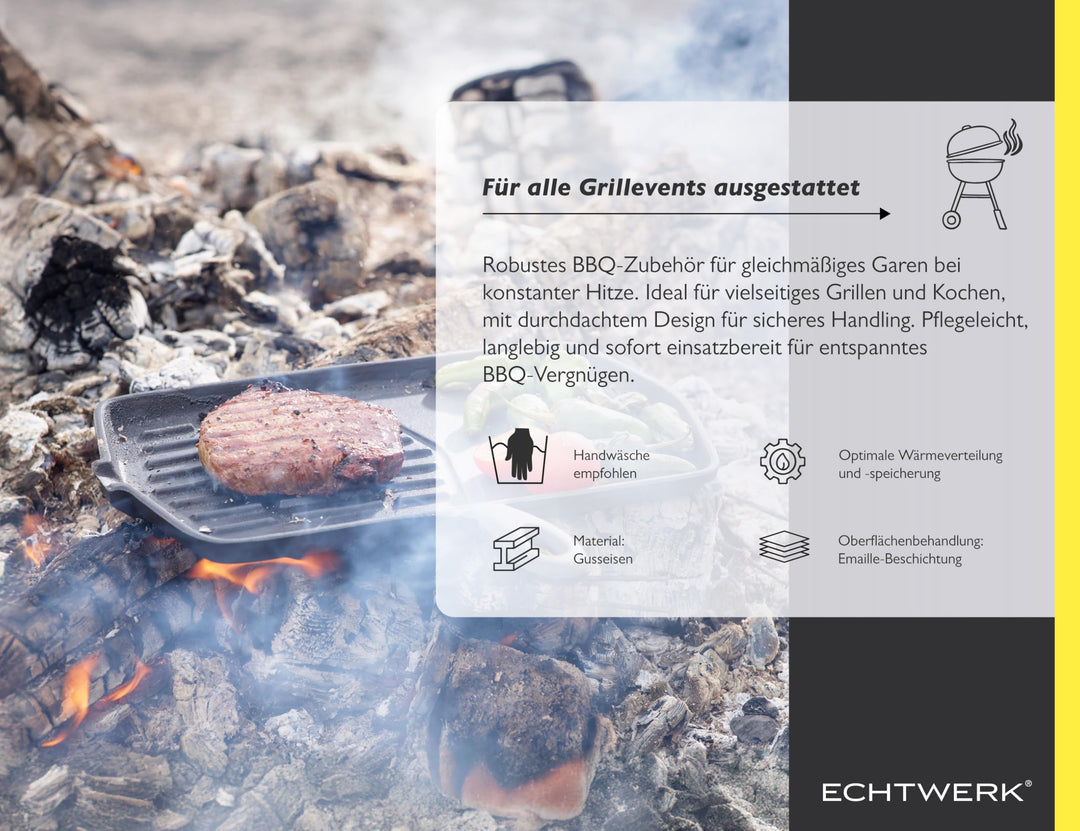 Grillpfanne Gusseisen mit Grillstreifen 34x19 cm für Steaks - Bild 5