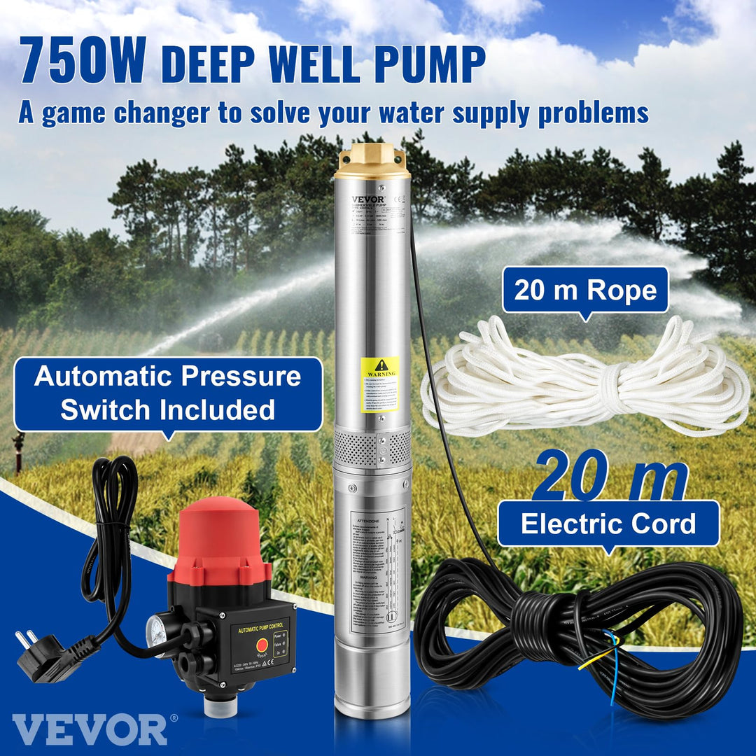 Tiefbrunnenpumpe Edelstahl 750 W 105 l/min Förderhöhe 62 m - Bild 2