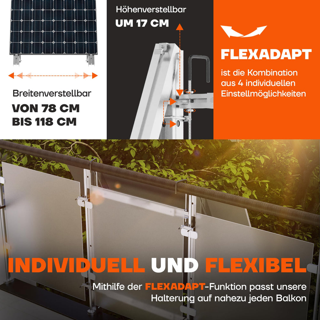 Balkonkraftwerk Halterung Aluminium Edelstahl flexibel für Geländer - Bild 3