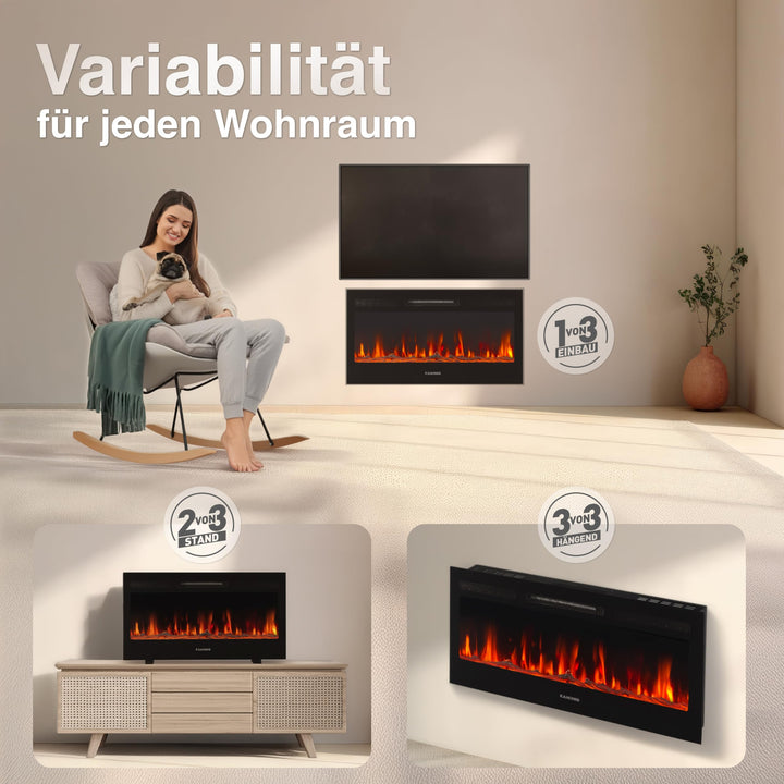 Elektrokamin 3-in-1 Stand Wand Einbau 1800W 12 Flammenfarben 3D-Effekt - Bild 2