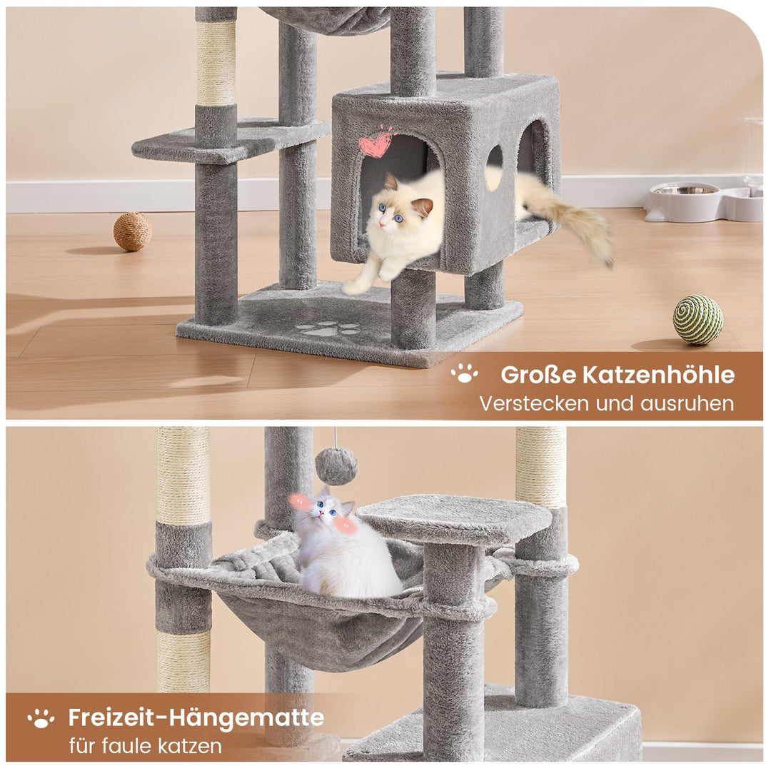 Kratzbaum 160 cm mit 2 Höhlen, Hängematte und Sisal für Katzen - Bild 4