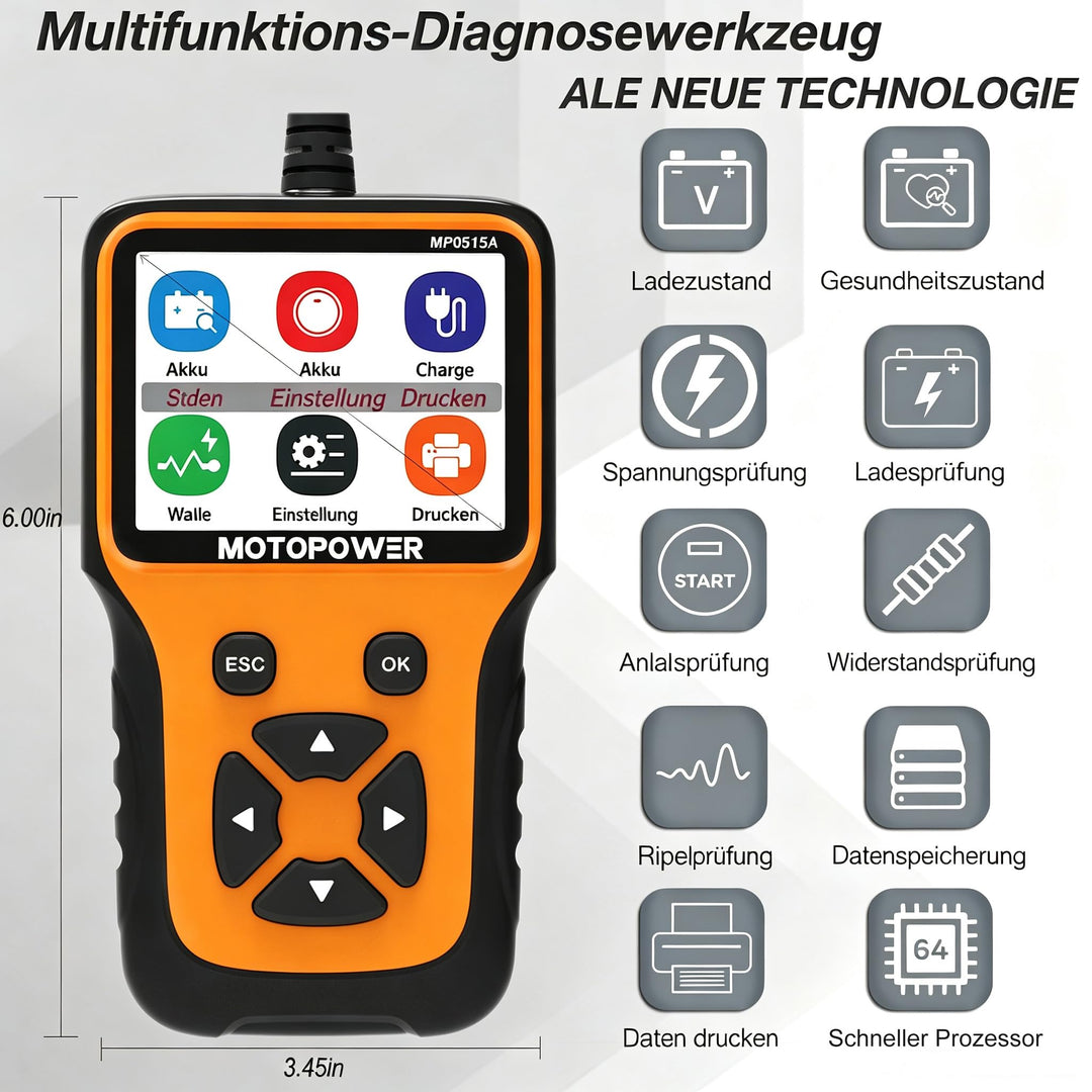 Autobatterietester 12V 100-2000 CCA mit LCD-Display und Lichtmaschinenprüfung - Bild 2