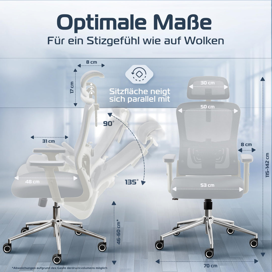 Bürostuhl Ergonomisch Mesh 135° Wippmechanik bis 190 cm - Bild 2