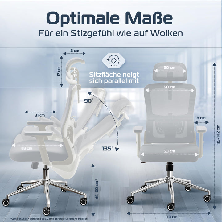 Bürostuhl Ergonomisch Mesh 135° Wippmechanik bis 190 cm - Bild 2