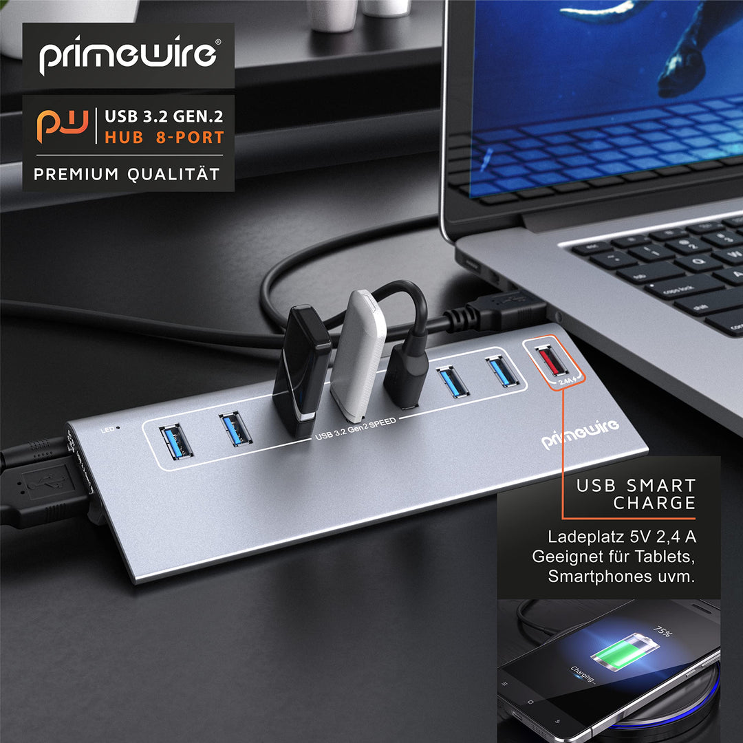 USB 3.2 Gen2 Hub 8-Port Aluminium 10 Gbit/s mit Netzteil - Bild 6