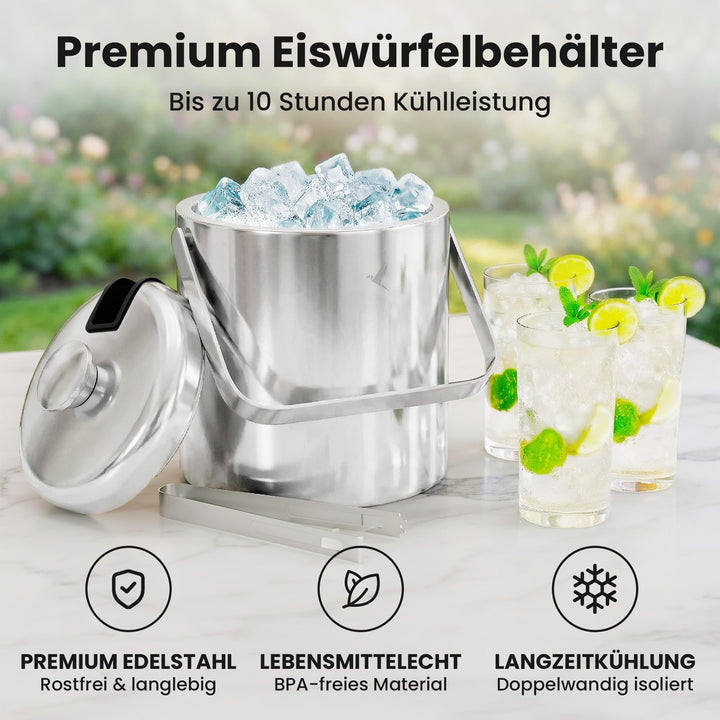 Eiseimer Edelstahl doppelwandig mit Deckel und Zange 1,3 L - Bild 2