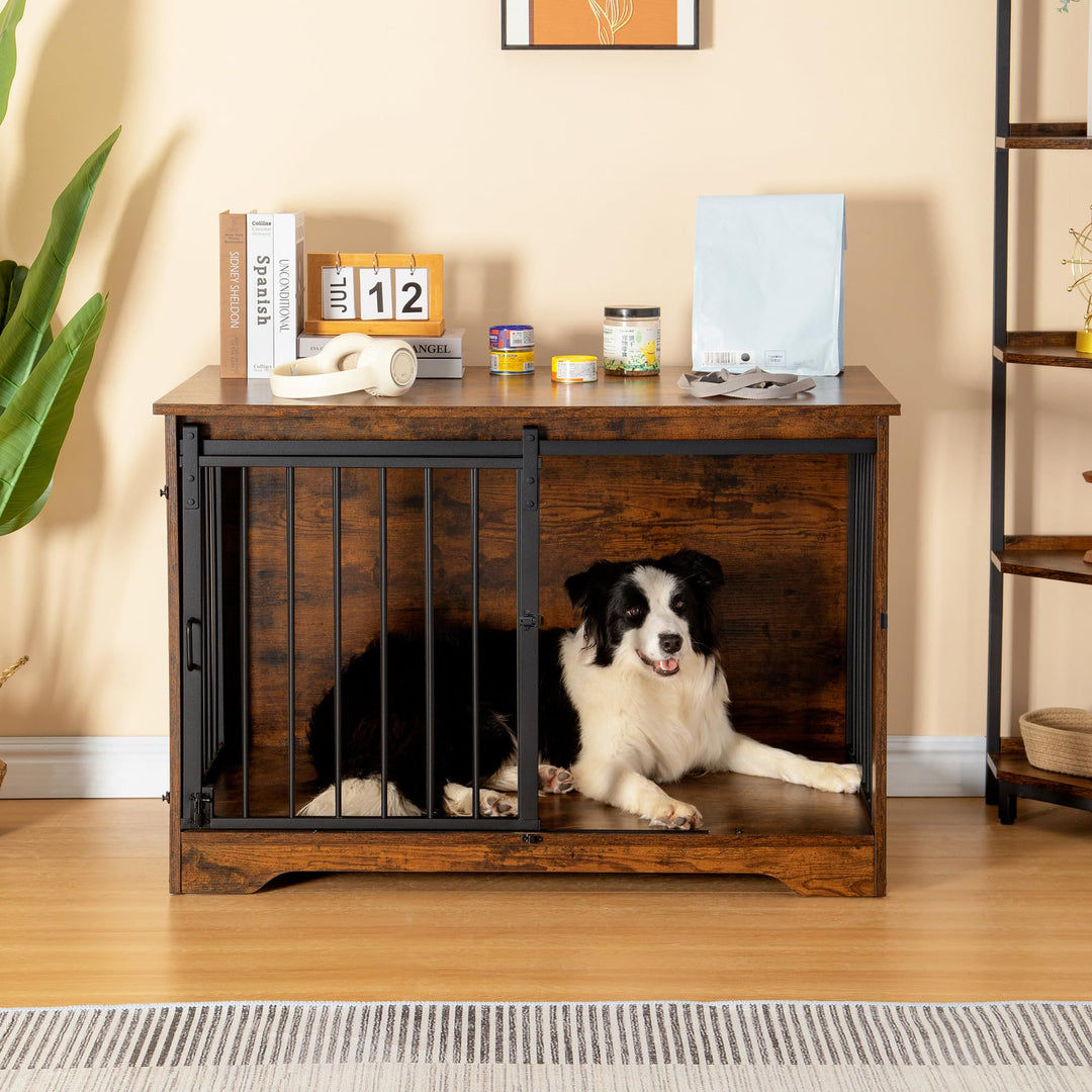 Hundekäfig Möbel Vintage 100 cm mit 2 Türen für mittelgrosse Hunde - Bild 3