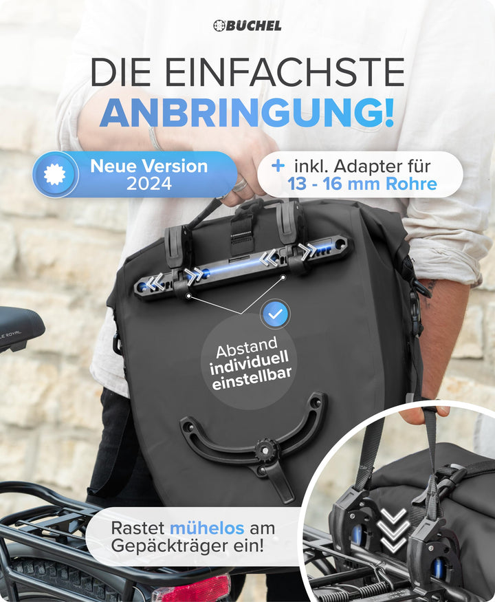Fahrradtaschen Gepäckträger 2er-Set 14L wasserdicht mit Schultergurt - Bild 5