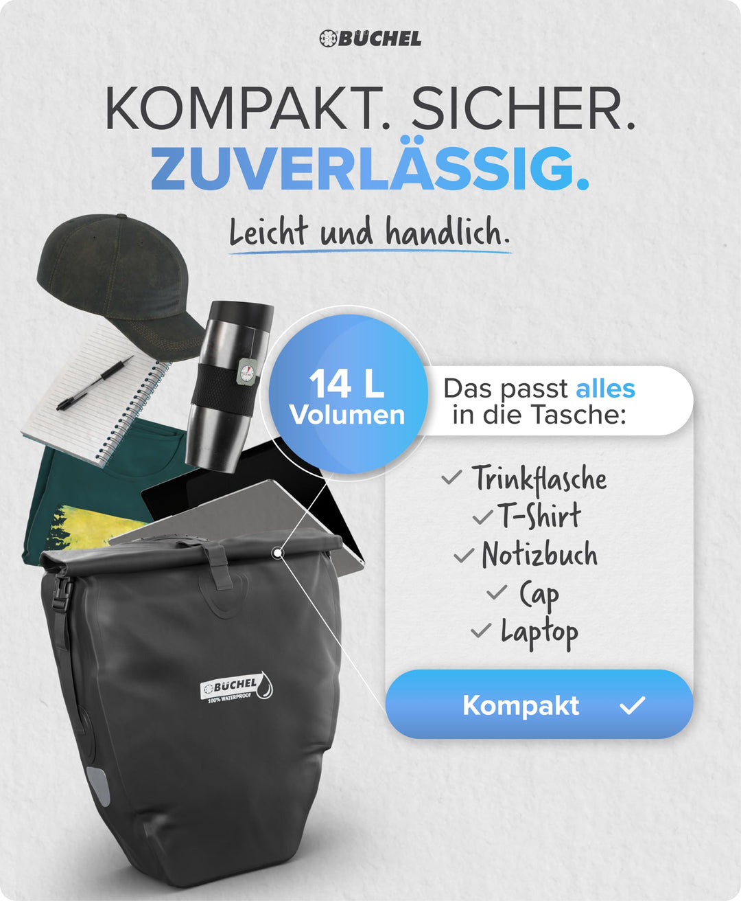 Fahrradtaschen Gepäckträger 2er-Set 14L wasserdicht mit Schultergurt - Bild 3