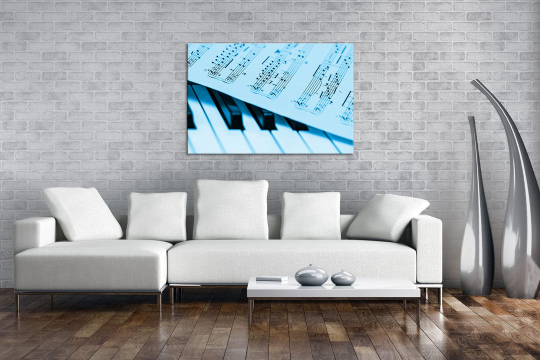 Leinwandbild Klavier Monochrom Blau 80x60 cm Echtholzrahmen - Bild 2