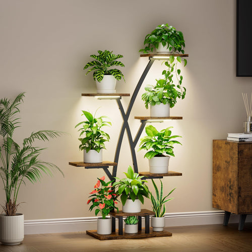 Pflanzenregal 7 Ebenen mit Grow Light Metall Holz 105 cm