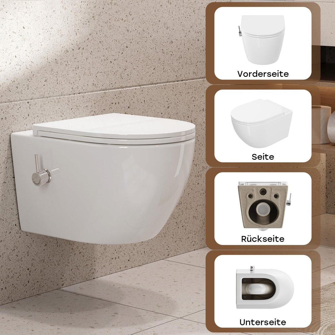 Hänge-WC spülrandlos mit Bidet-Düse Kalt-Warm Wasser Wandmontage - Bild 8