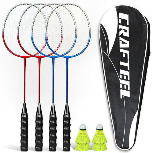 Badminton Set 4 Schläger mit Federbällen und Tragetasche