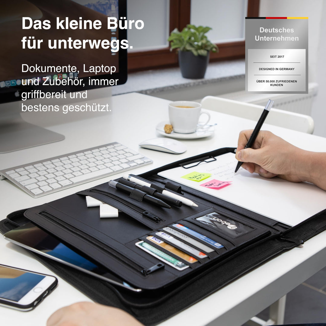 Schreibmappe A4 Kunstleder mit Laptopfach 13" &amp; Reissverschluss, Türkis - Bild 3