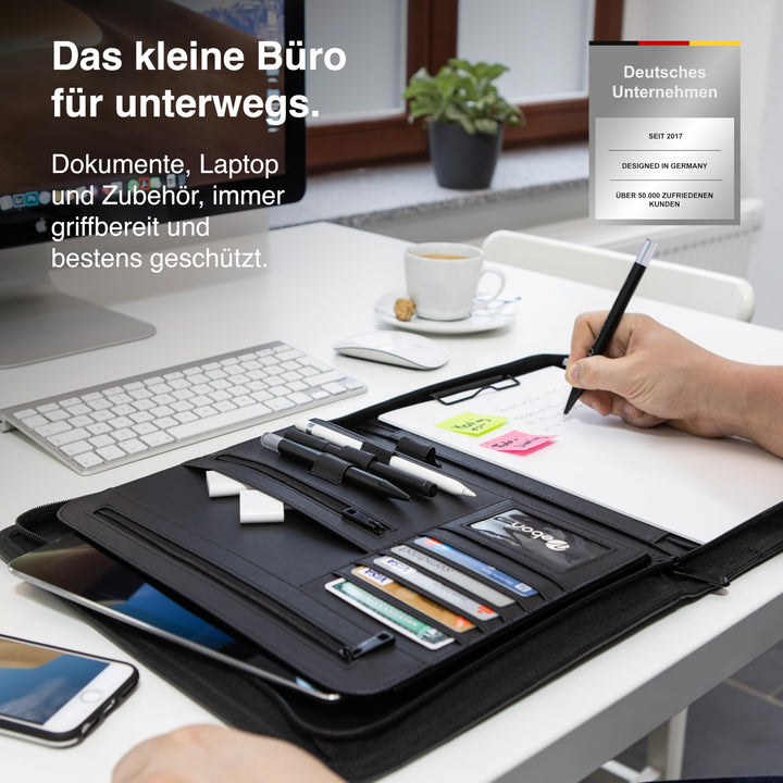 Schreibmappe A4 Kunstleder mit Laptopfach 13" &amp; Reissverschluss, Türkis - Bild 3