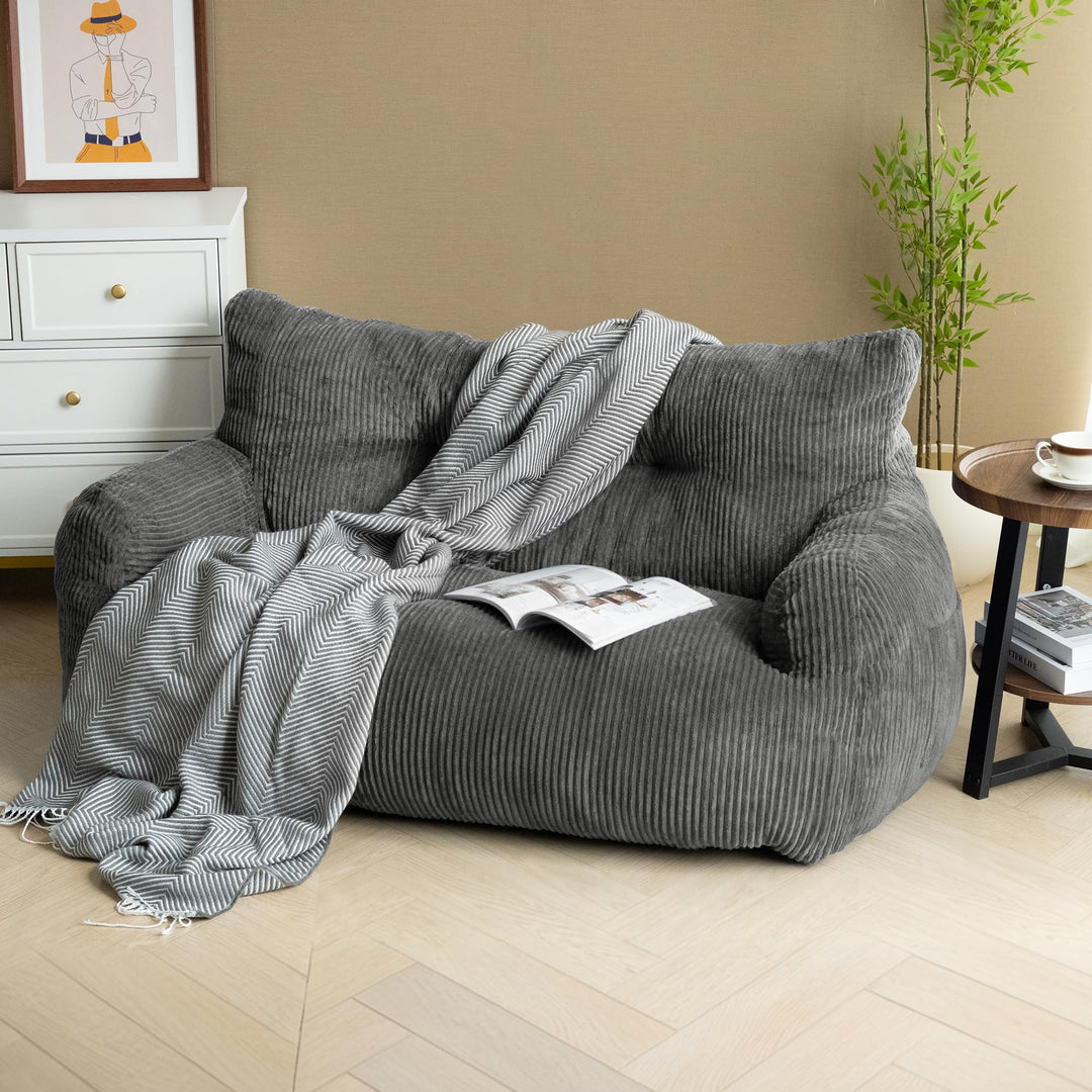 Sitzsack Lounge Sessel Kord Grau mit Armlehnen für Erwachsene - Bild 4