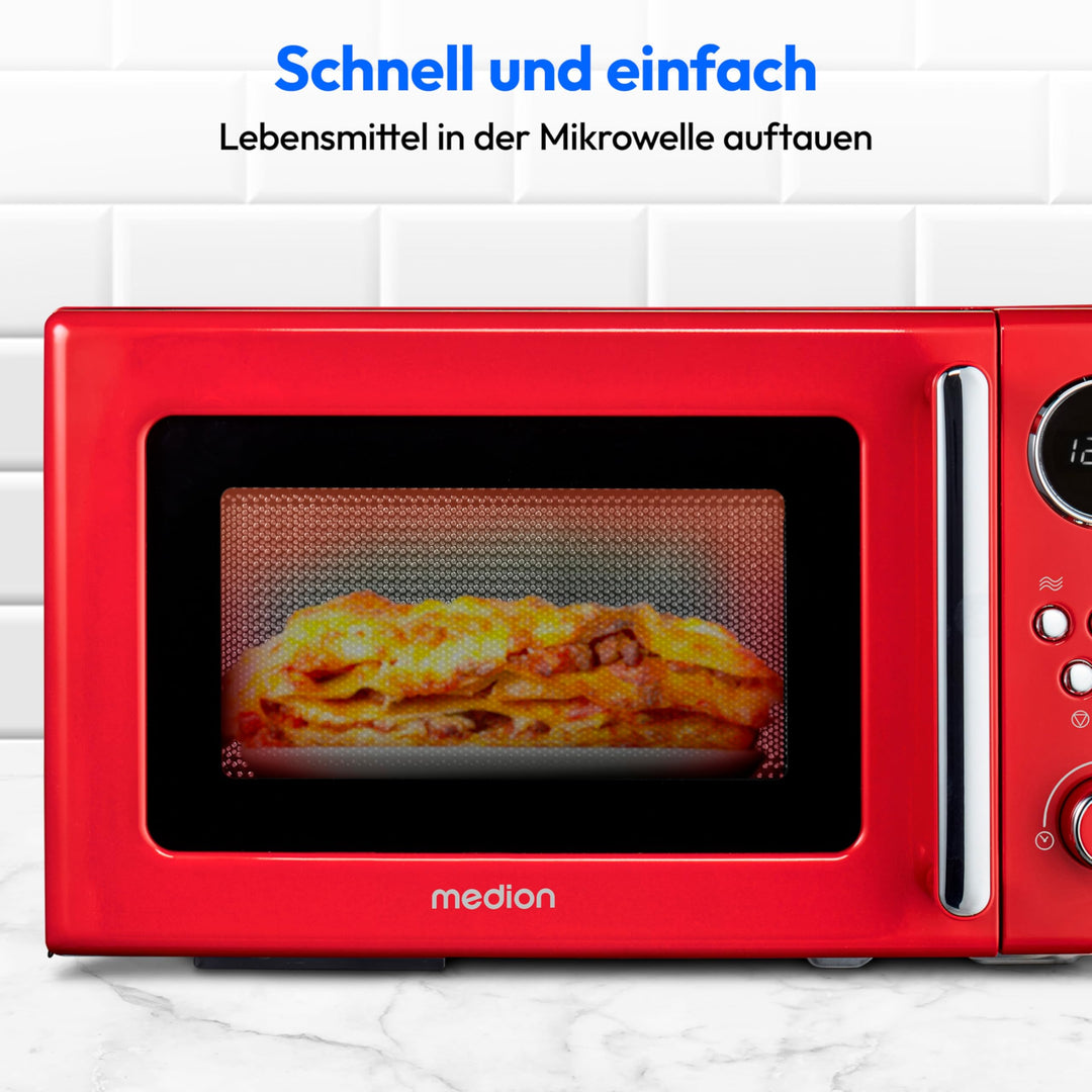 Retro Mikrowelle 20 Liter 800 Watt mit Auftaufunktion in Rot - Bild 3