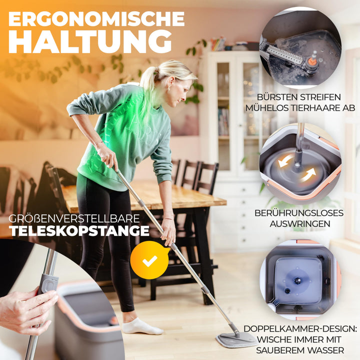Wischmopp Set mit 2-Kammer-Eimer Schleudermechanismus Hartboden - Bild 3