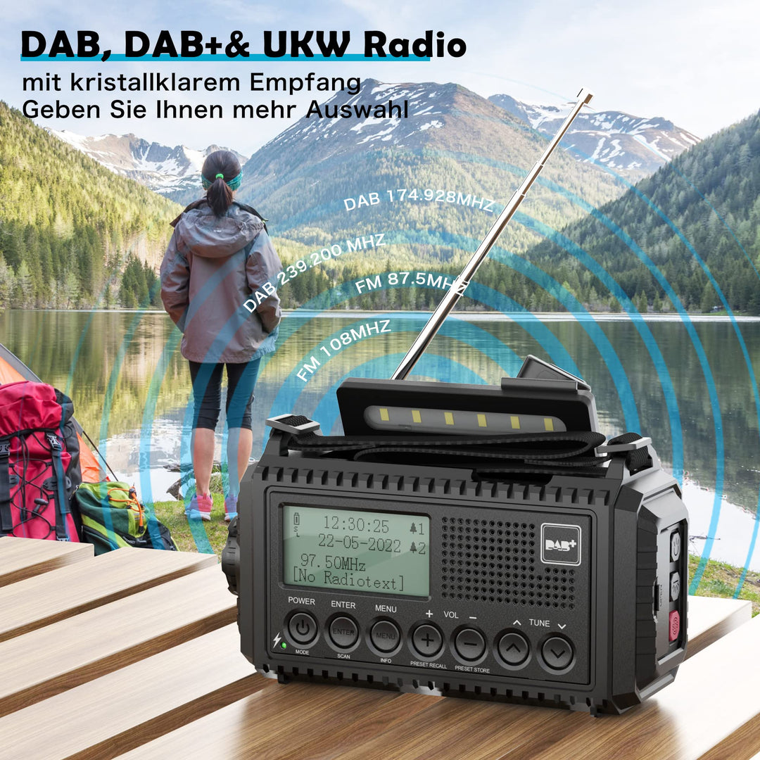 Kurbelradio DAB+ FM mit Solarpanel, LED-Taschenlampe &amp; SOS-Alarm - Bild 2