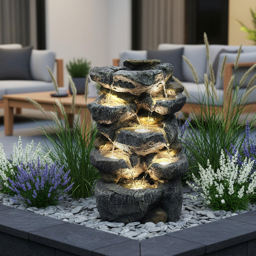 Zimmerbrunnen Stein-Optik mit LED Beleuchtung Indoor Outdoor 48 cm - Bild 2