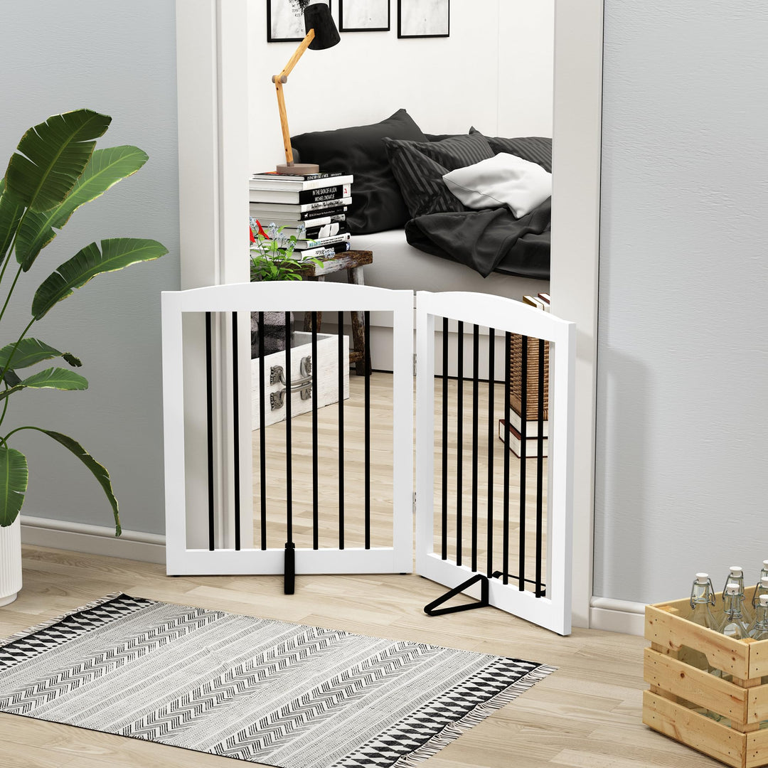 Hundeabsperrgitter Holz faltbar 2 Paneele freistehend Weiss - Bild 7