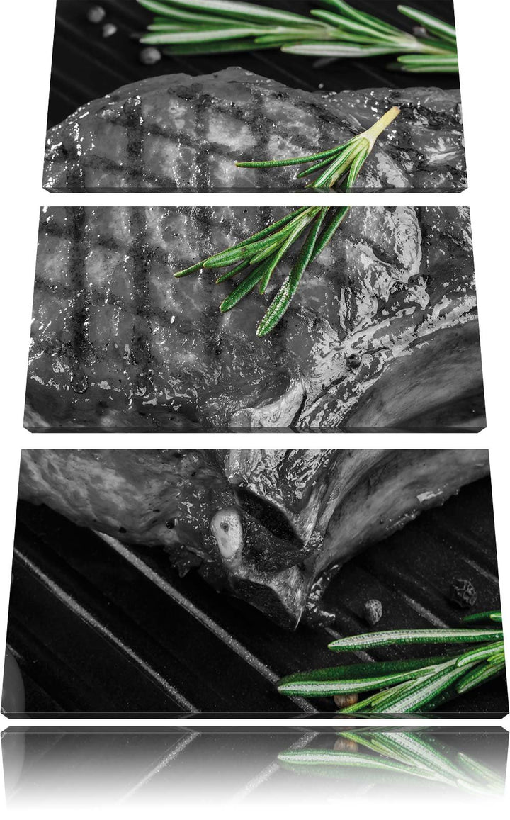 Leinwandbild 3-teilig Rumpsteak Grill Küchenbild 120x80 cm