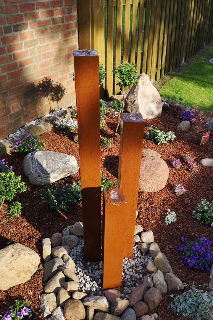 Gartenbrunnen Cortenstahl 3 Säulen LED 65/95/125 cm Wasserspiel - Bild 7