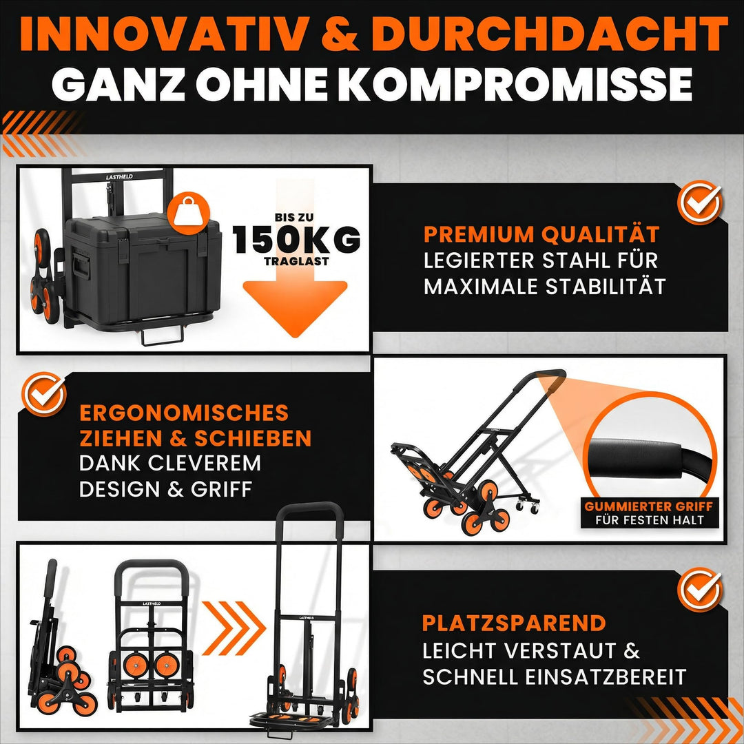 Sackkarre klappbar Treppensteiger 2-in-1 Stahl 150 kg Traglast - Bild 6
