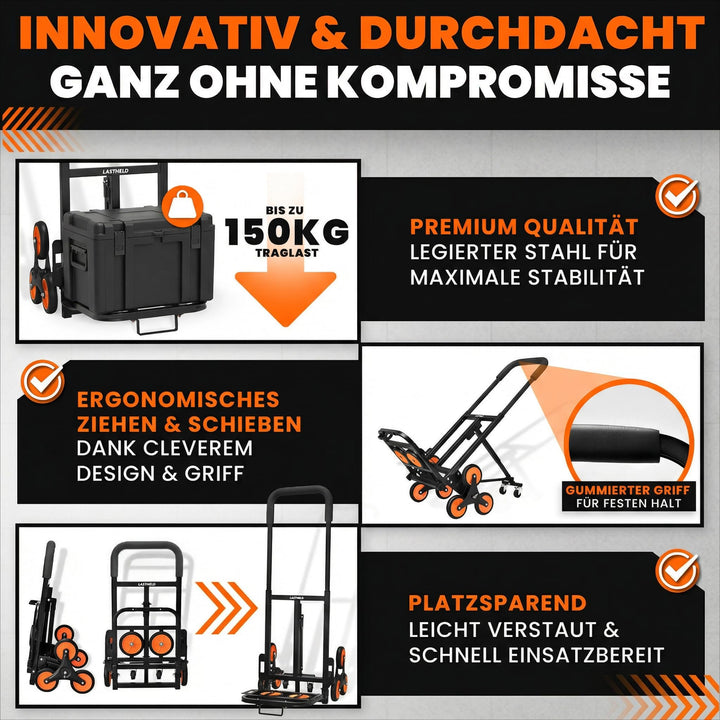 Sackkarre klappbar Treppensteiger 2-in-1 Stahl 150 kg Traglast - Bild 6