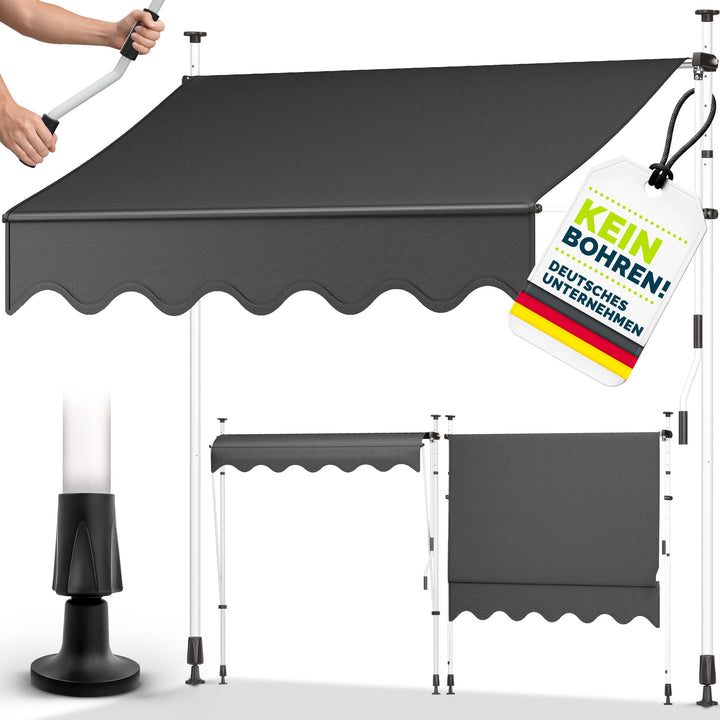 Klemmmarkise 350 cm mit Handkurbel ohne Bohren Sonnenschutz Balkon