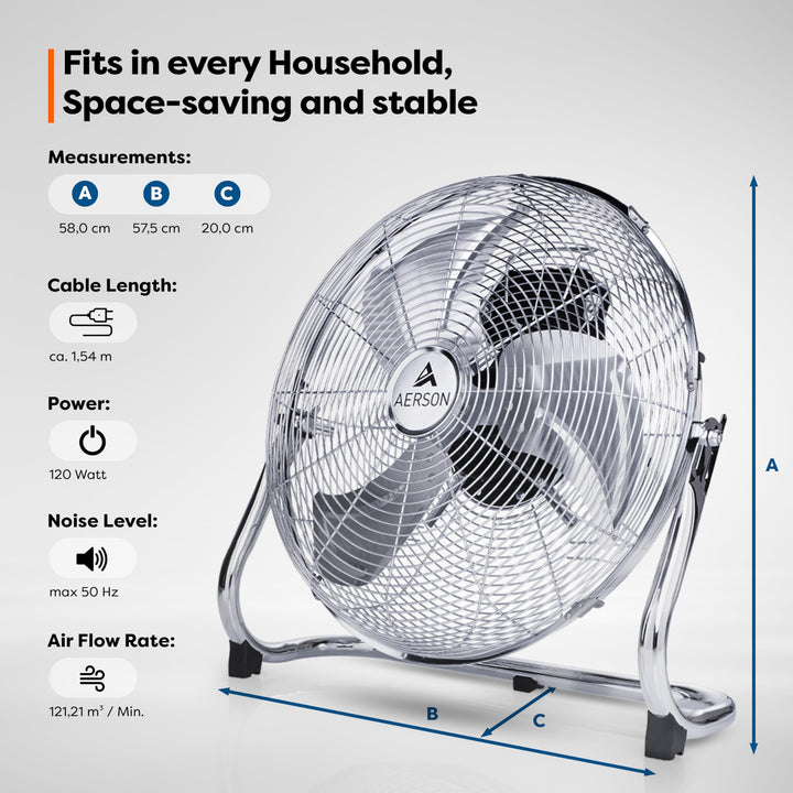 Bodenventilator 50cm Aluminium Turbinen-Design 120W 3 Stufen - Bild 4