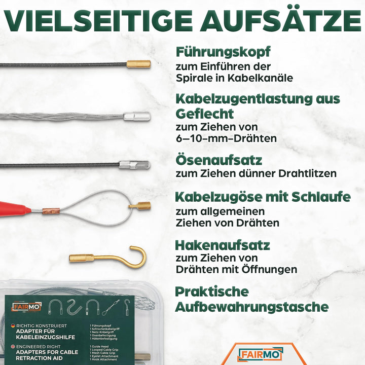 Kabeleinziehhilfe 30m PET-Zugdraht 4mm mit 5 Adaptern für Leerrohre - Bild 3