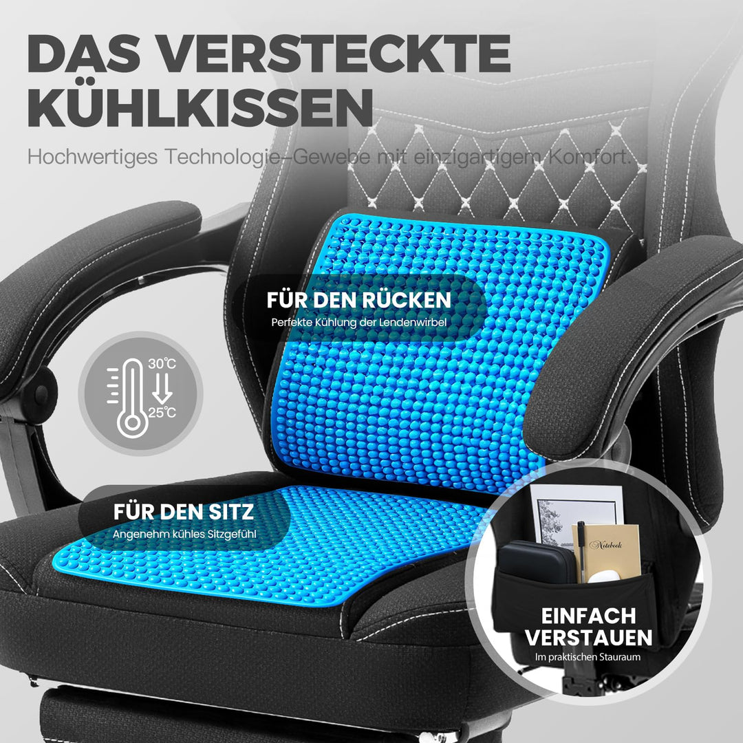 Gaming Stuhl Stoff ergonomisch mit Taschenfederkern und Fussstuetze 150 kg - Bild 6