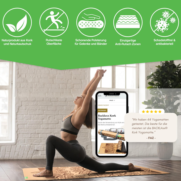 Yogamatte Kork Naturkautschuk 4 mm rutschfest für Yoga - Bild 2