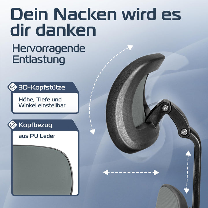Bürostuhl Ergonomisch Netz-Mesh Lendenstütze 3D-Armlehnen 150 kg - Bild 3